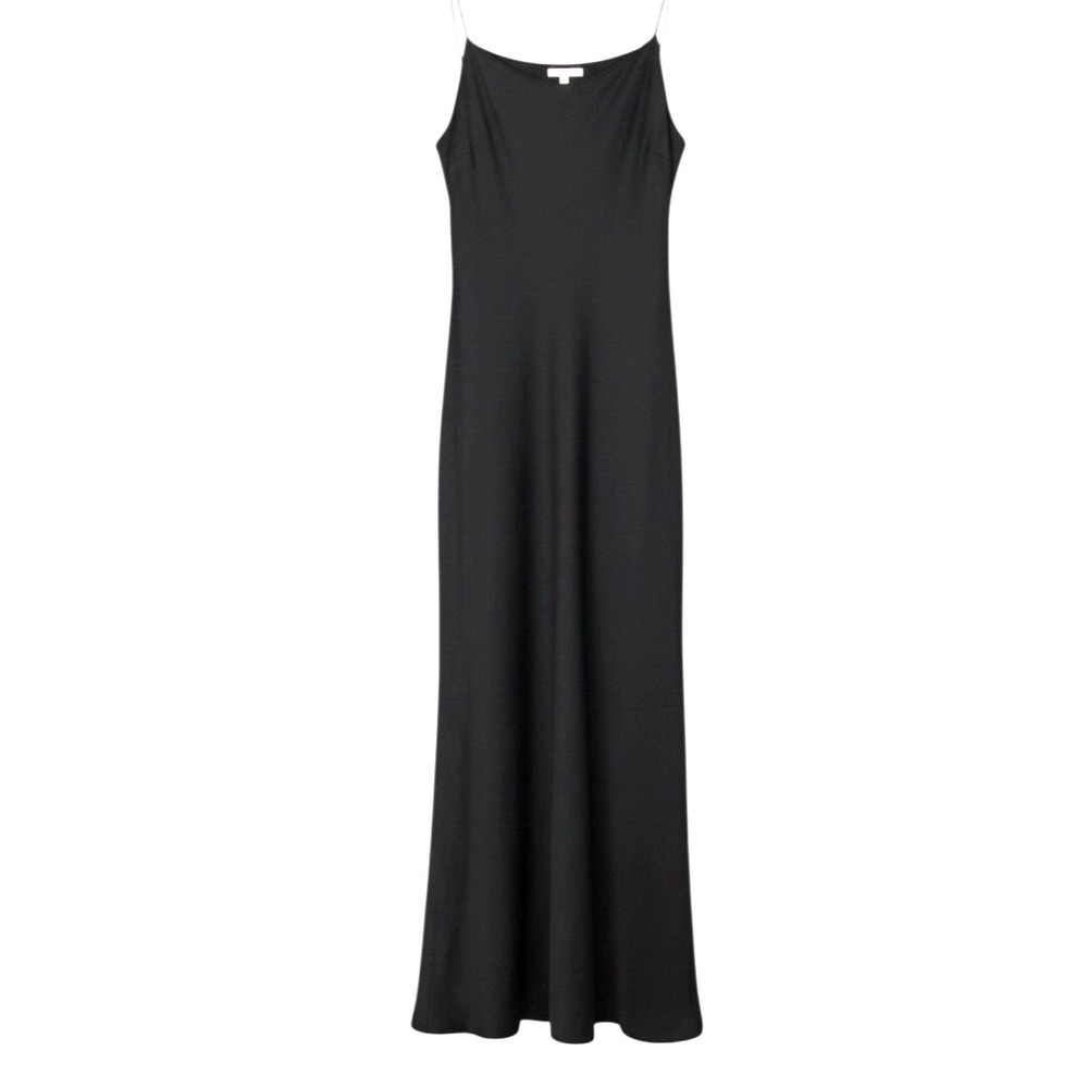ZARA Smooth SATIN Black SQUARE NECKLINE Lined EVENING Maxi SLIP DRESS Sz M